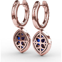 Marquise Shaped Dangle Earrings with Cluster Sapphires and Diamond Halo by Fana - 2.06 Carat Total Gemstone Weight