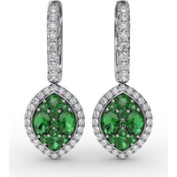 Marquise Shaped Dangle Earrings with Emerald Clusters and Diamond Halos by Fana - 1.74 Carat Total Gemstone Weight