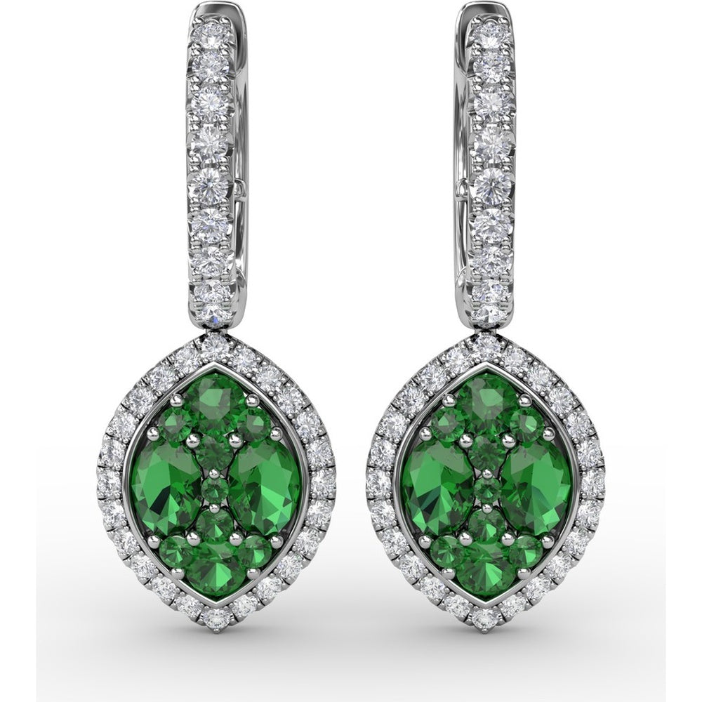 Marquise Shaped Dangle Earrings with Emerald Clusters and Diamond Halos by Fana - 1.74 Carat Total Gemstone Weight
