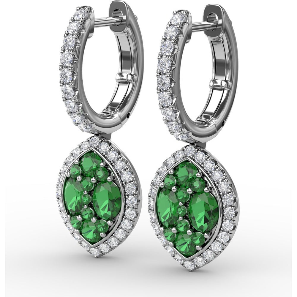 Marquise Shaped Dangle Earrings with Emerald Clusters and Diamond Halos by Fana - 1.74 Carat Total Gemstone Weight