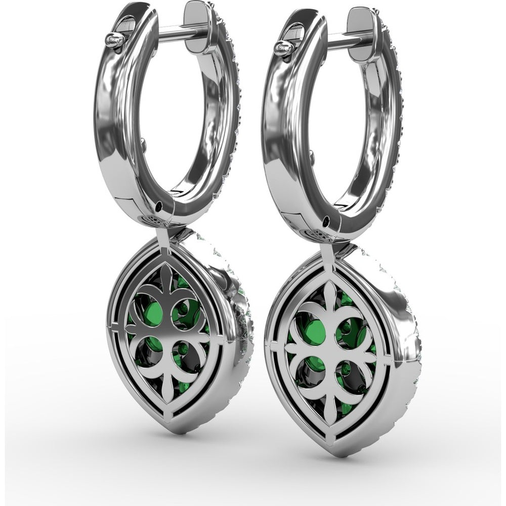 Marquise Shaped Dangle Earrings with Emerald Clusters and Diamond Halos by Fana - 1.74 Carat Total Gemstone Weight