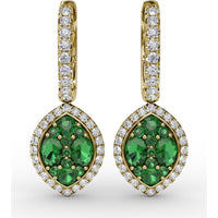 Marquise Shaped Dangle Earrings with Emerald Clusters and Diamond Halos by Fana - 1.74 Carat Total Gemstone Weight