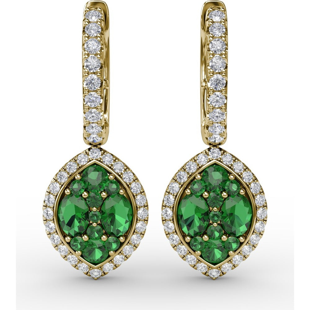 Marquise Shaped Dangle Earrings with Emerald Clusters and Diamond Halos by Fana - 1.74 Carat Total Gemstone Weight