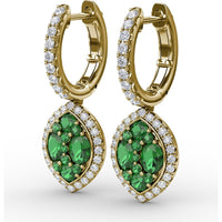 Marquise Shaped Dangle Earrings with Emerald Clusters and Diamond Halos by Fana - 1.74 Carat Total Gemstone Weight