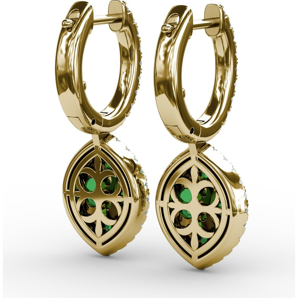 Marquise Shaped Dangle Earrings with Emerald Clusters and Diamond Halos by Fana - 1.74 Carat Total Gemstone Weight