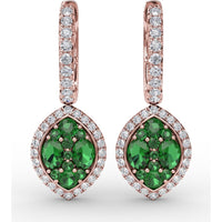 Marquise Shaped Dangle Earrings with Emerald Clusters and Diamond Halos by Fana - 1.74 Carat Total Gemstone Weight