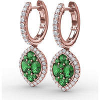 Marquise Shaped Dangle Earrings with Emerald Clusters and Diamond Halos by Fana - 1.74 Carat Total Gemstone Weight