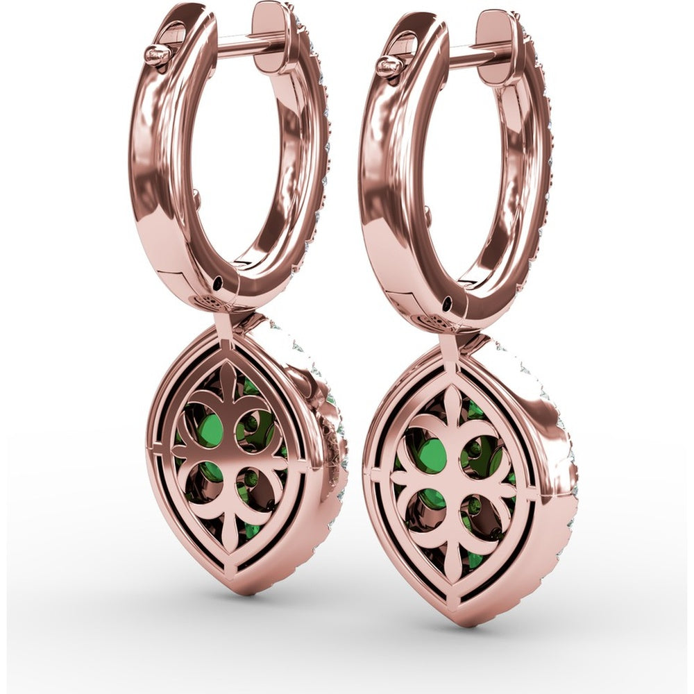 Marquise Shaped Dangle Earrings with Emerald Clusters and Diamond Halos by Fana - 1.74 Carat Total Gemstone Weight