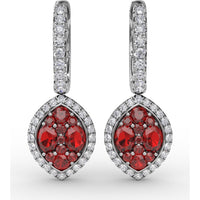 Marquise Shaped Ruby and Diamond Halo Dangle Earrings with Pavé Hoop by Fana - 2.06 Carat Total Gemstone Weight