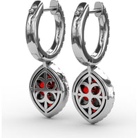 Marquise Shaped Ruby and Diamond Halo Dangle Earrings with Pavé Hoop by Fana - 2.06 Carat Total Gemstone Weight