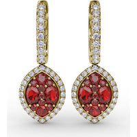 Marquise Shaped Ruby and Diamond Halo Dangle Earrings with Pavé Hoop by Fana - 2.06 Carat Total Gemstone Weight