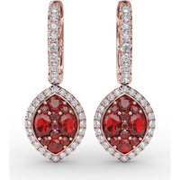 Marquise Shaped Ruby and Diamond Halo Dangle Earrings with Pavé Hoop by Fana - 2.06 Carat Total Gemstone Weight