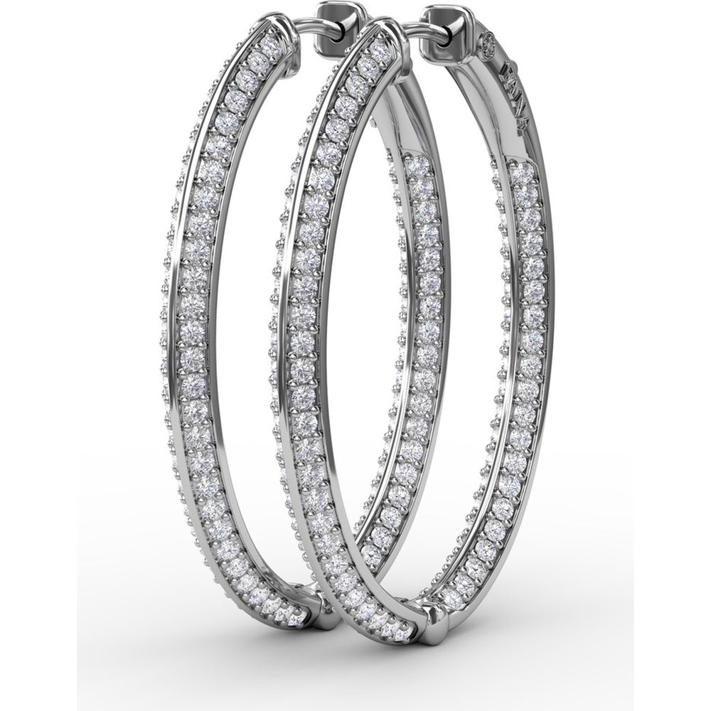 Medium Hoop Earrings with Knife Edge Setting and Pavé Round Diamonds by Fana - 1.92 Carat Total Diamond Weight