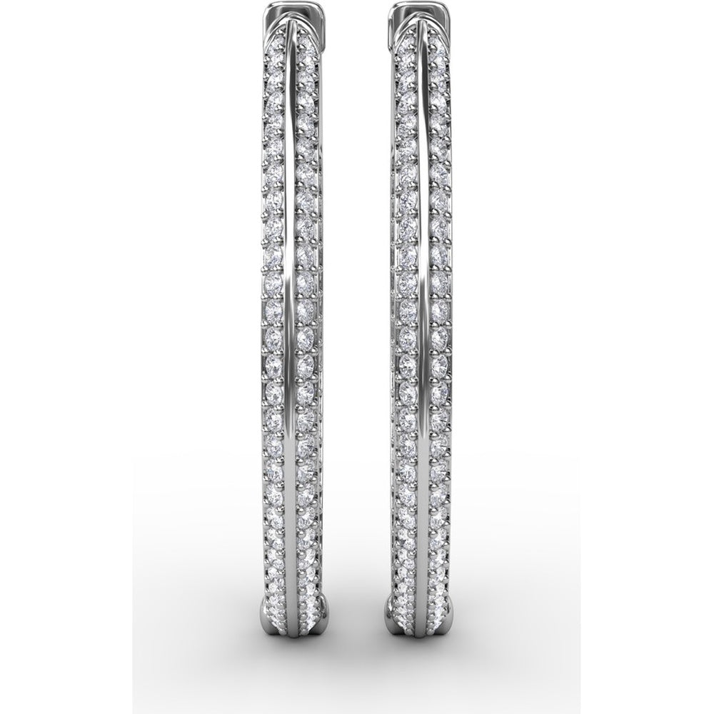 Medium Hoop Earrings with Knife Edge Setting and Pavé Round Diamonds by Fana - 1.92 Carat Total Diamond Weight