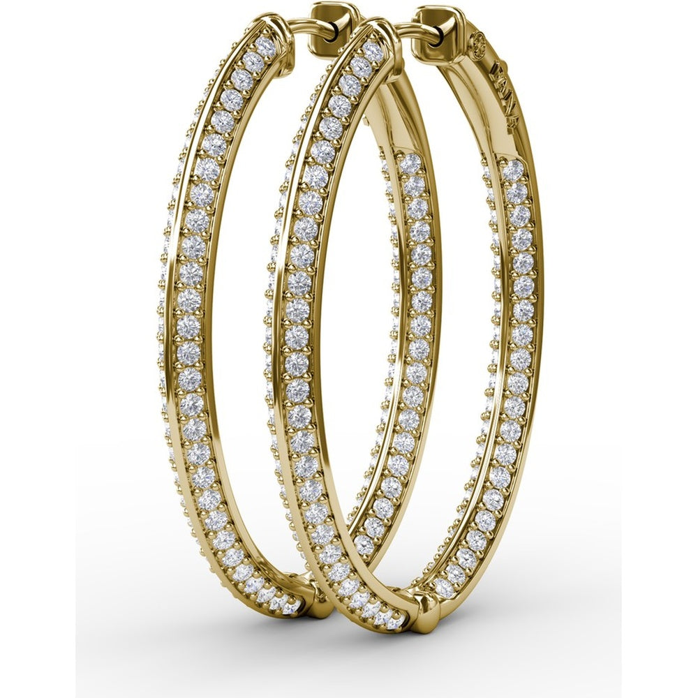 Medium Hoop Earrings with Knife Edge Setting and Pavé Round Diamonds by Fana - 1.92 Carat Total Diamond Weight
