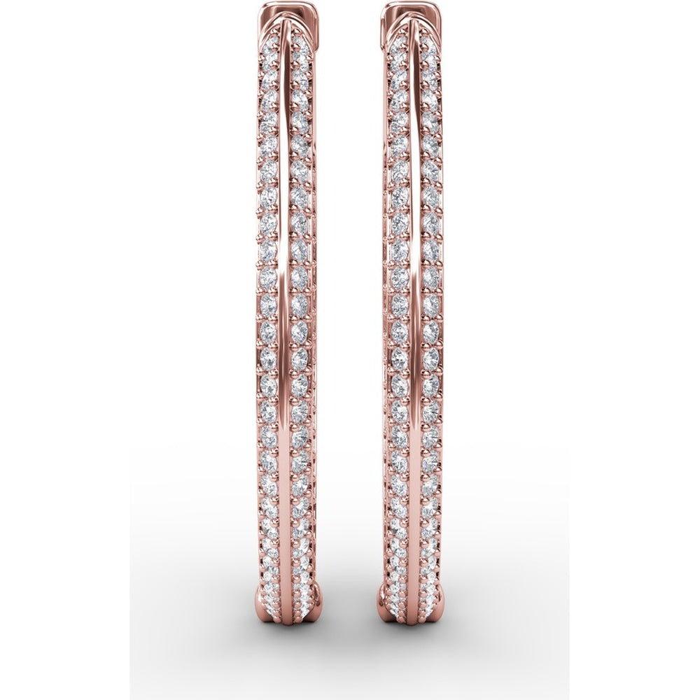 Medium Hoop Earrings with Knife Edge Setting and Pavé Round Diamonds by Fana - 1.92 Carat Total Diamond Weight