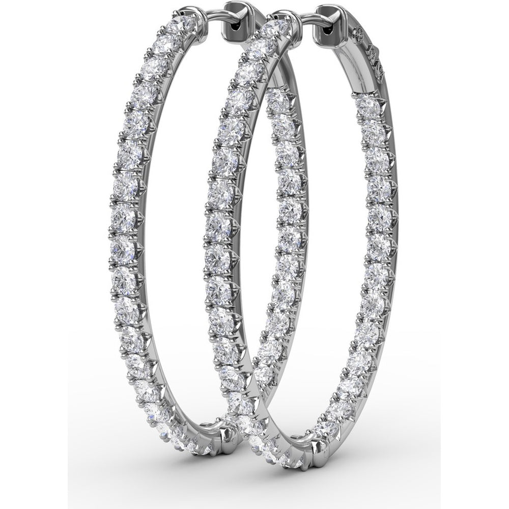 Medium Hoop Earrings with Pavé Set Round Diamonds by Fana - 2.98 Carat Total Diamond Weight