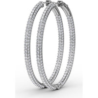 Medium Hoop Earrings with Shared-Prong Round Pavé Diamonds by Fana - 4.38 Carat Total Diamond Weight