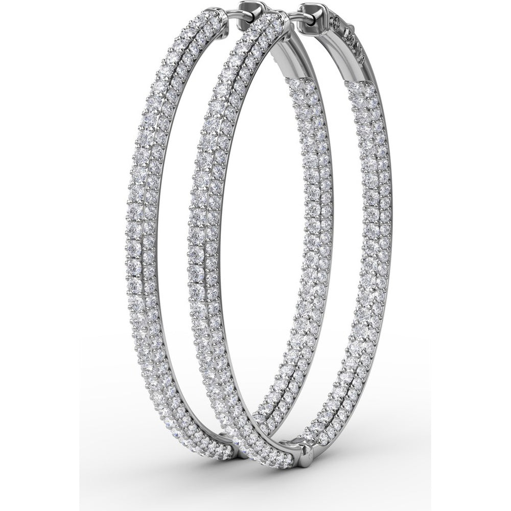 Medium Hoop Earrings with Shared-Prong Round Pavé Diamonds by Fana - 4.38 Carat Total Diamond Weight