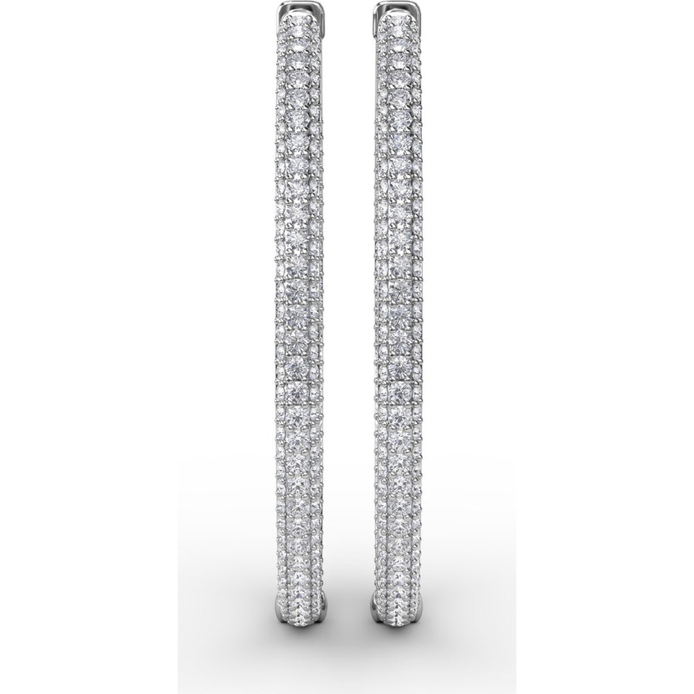 Medium Hoop Earrings with Shared-Prong Round Pavé Diamonds by Fana - 4.38 Carat Total Diamond Weight