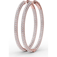 Medium Hoop Earrings with Shared-Prong Round Pavé Diamonds by Fana - 4.38 Carat Total Diamond Weight