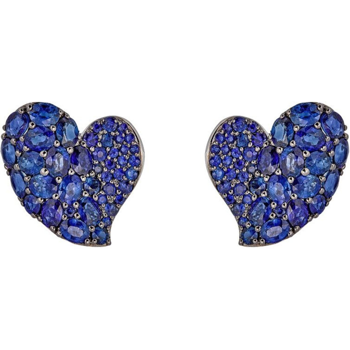 Piranesi - Medium Wave Heart Earring in Blue Sapphire - 18K White and Black Gold Gold