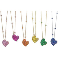 Piranesi - Medium Wave Heart Necklace in Deep Pink Sapphire - 18K Rose Gold