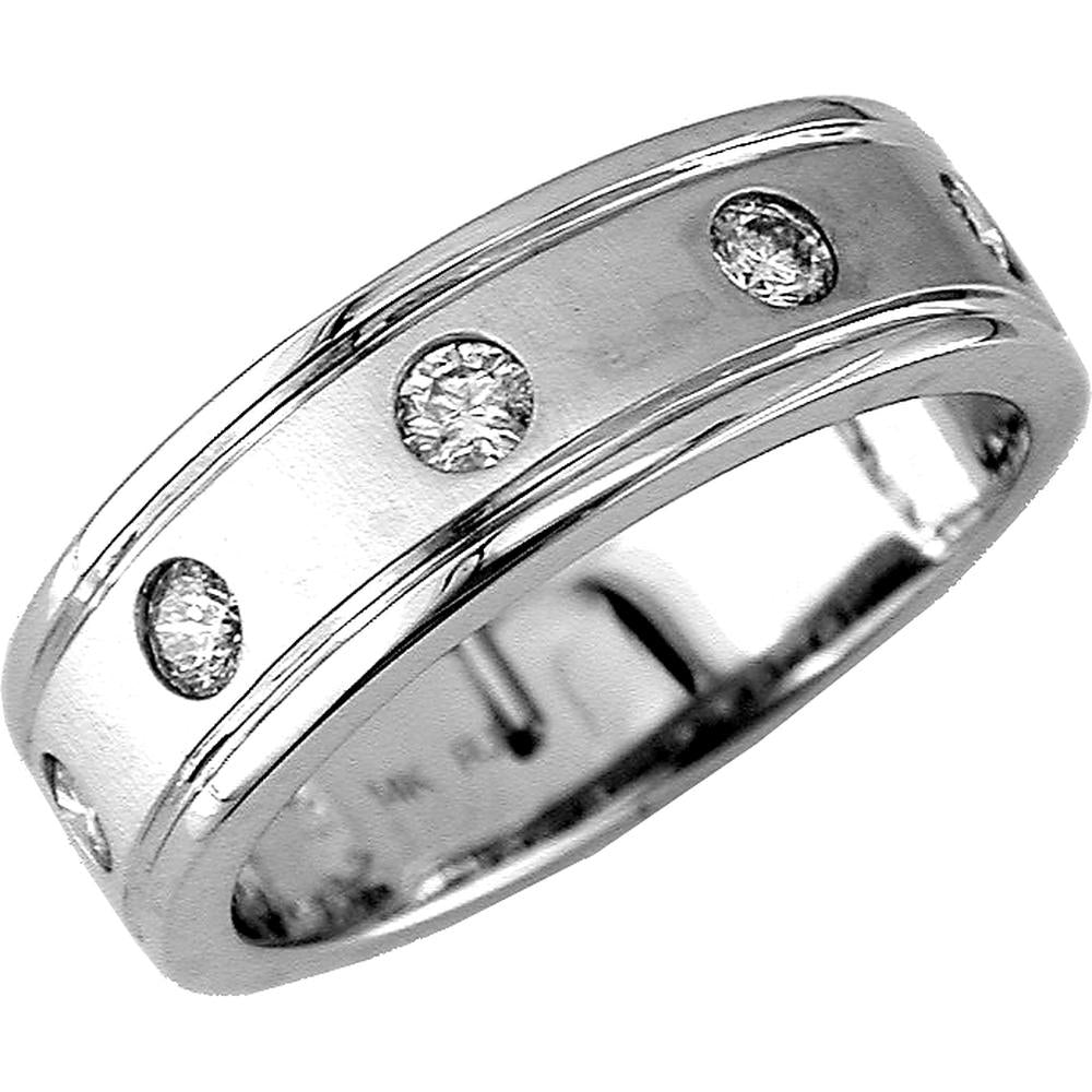 Men's 14K White Gold Diamond Band with Round Diamonds - 0.50 Carat Total Diamond Weight - Royal Jewelry