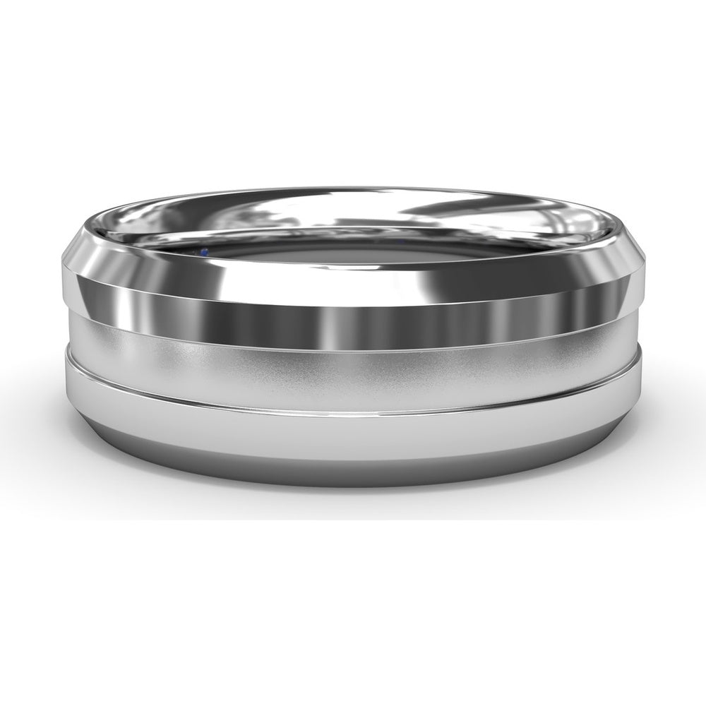 Men's 8mm Comfort Fit Band with Sandblast Finish and Beveled Grooved Edges by Fana