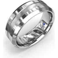 Men's 8mm Comfort Fit Band with Sandblast Finish and Beveled Grooved Edges by Fana