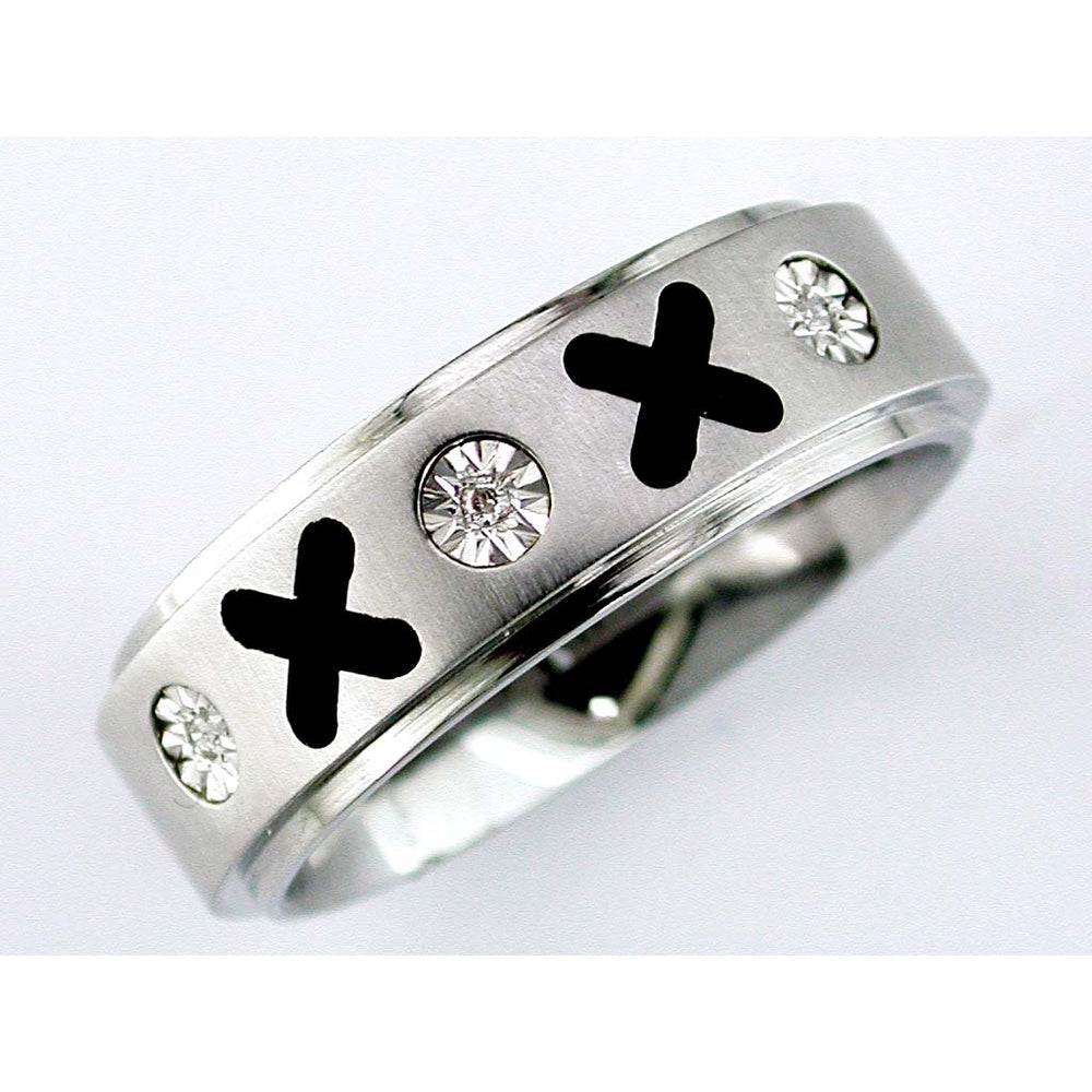 Men's Geometric Stainless Steel Band with Flush-Set Round Diamonds - 0.03 Carat Total Diamond Weight - Royal Jewelry