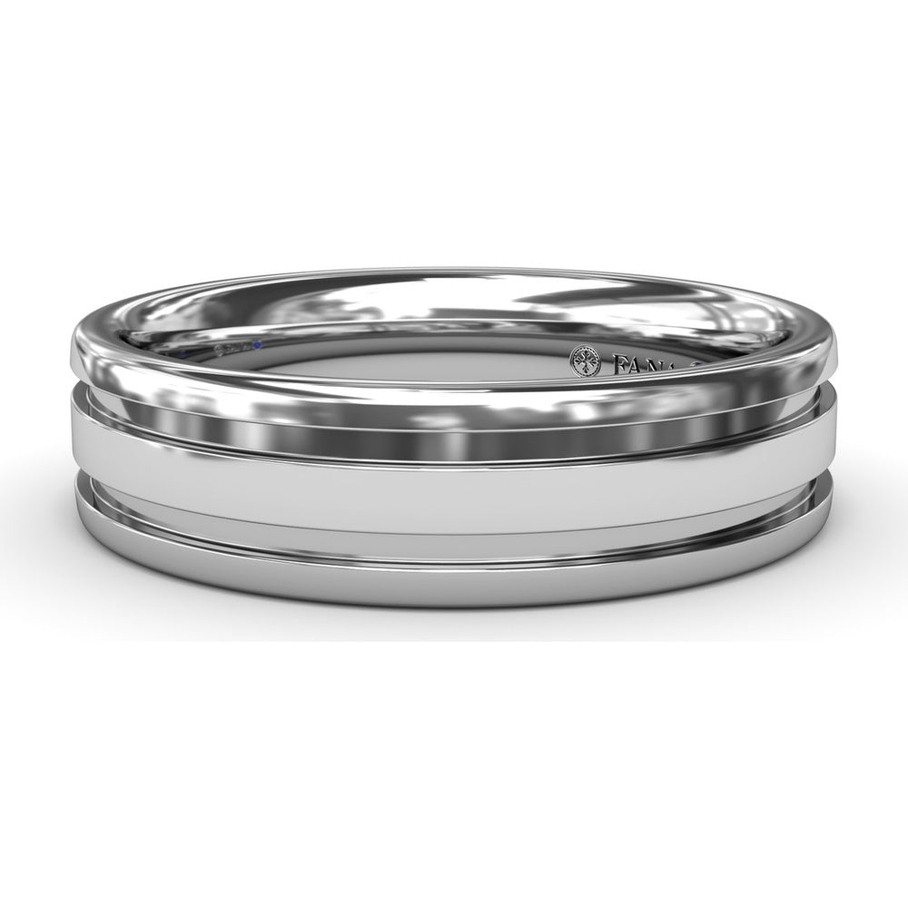 Men's High Polish Band with Double Groove Detailing - 6mm Width by Fana