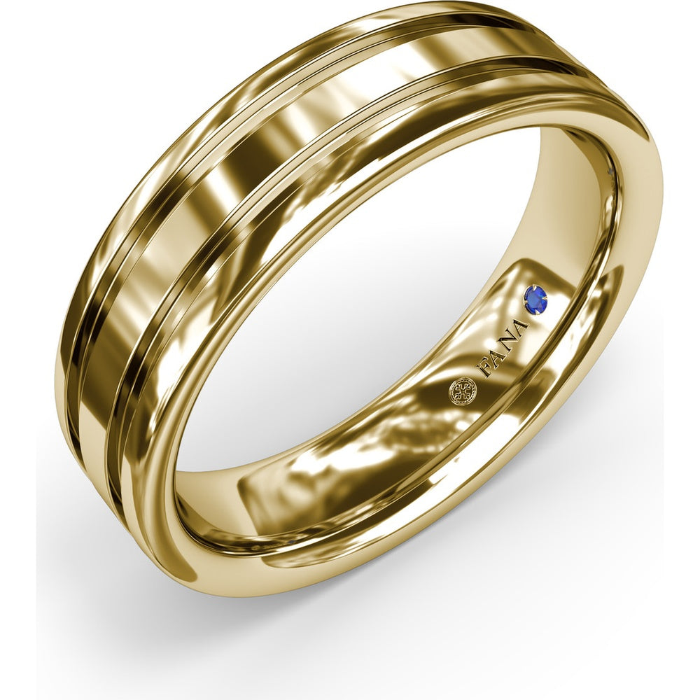 Men's High Polish Band with Double Groove Detailing - 6mm Width by Fana