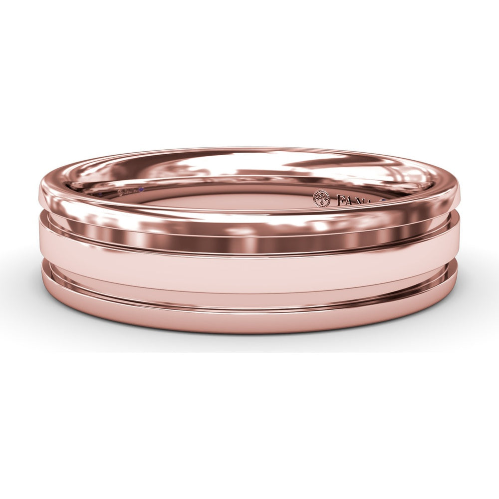 Men's High Polish Band with Double Groove Detailing - 6mm Width by Fana