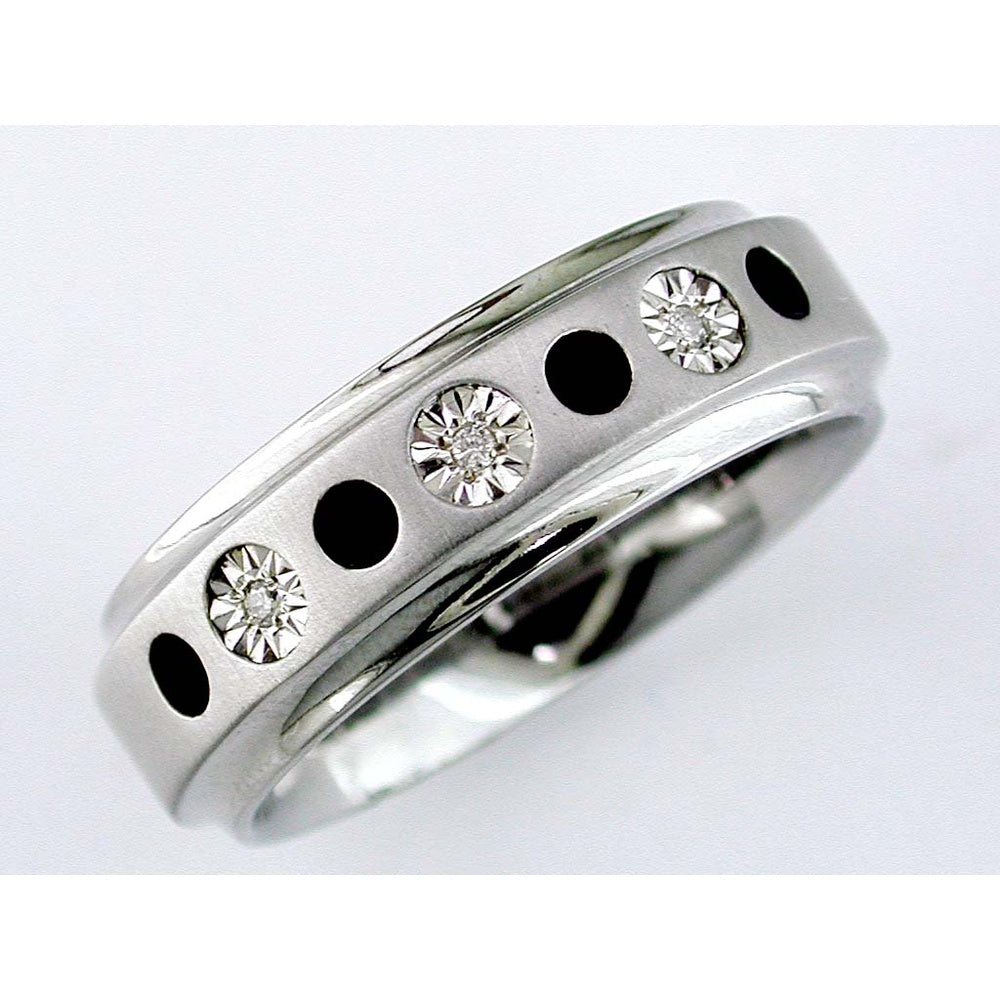 Men's High-Polish Stainless Steel Ring with Bezel-Set Round Diamond - 0.03 Carat Total Diamond Weight - Royal Jewelry
