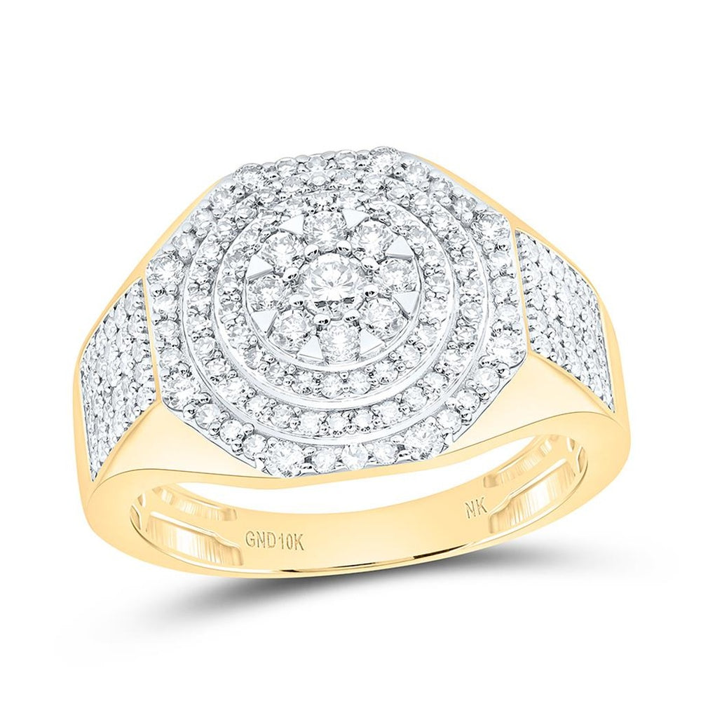 Men's Octagonal Natural Diamond Statement Ring in Yellow-Tone Metal - 1 Carat Total Diamond Weight