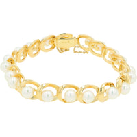 Mikimoto 14K Yellow Gold 7.5 Inch Bracelet with Geometric Open-Circle Settings and 5.8mm Akoya Cultured Pearls