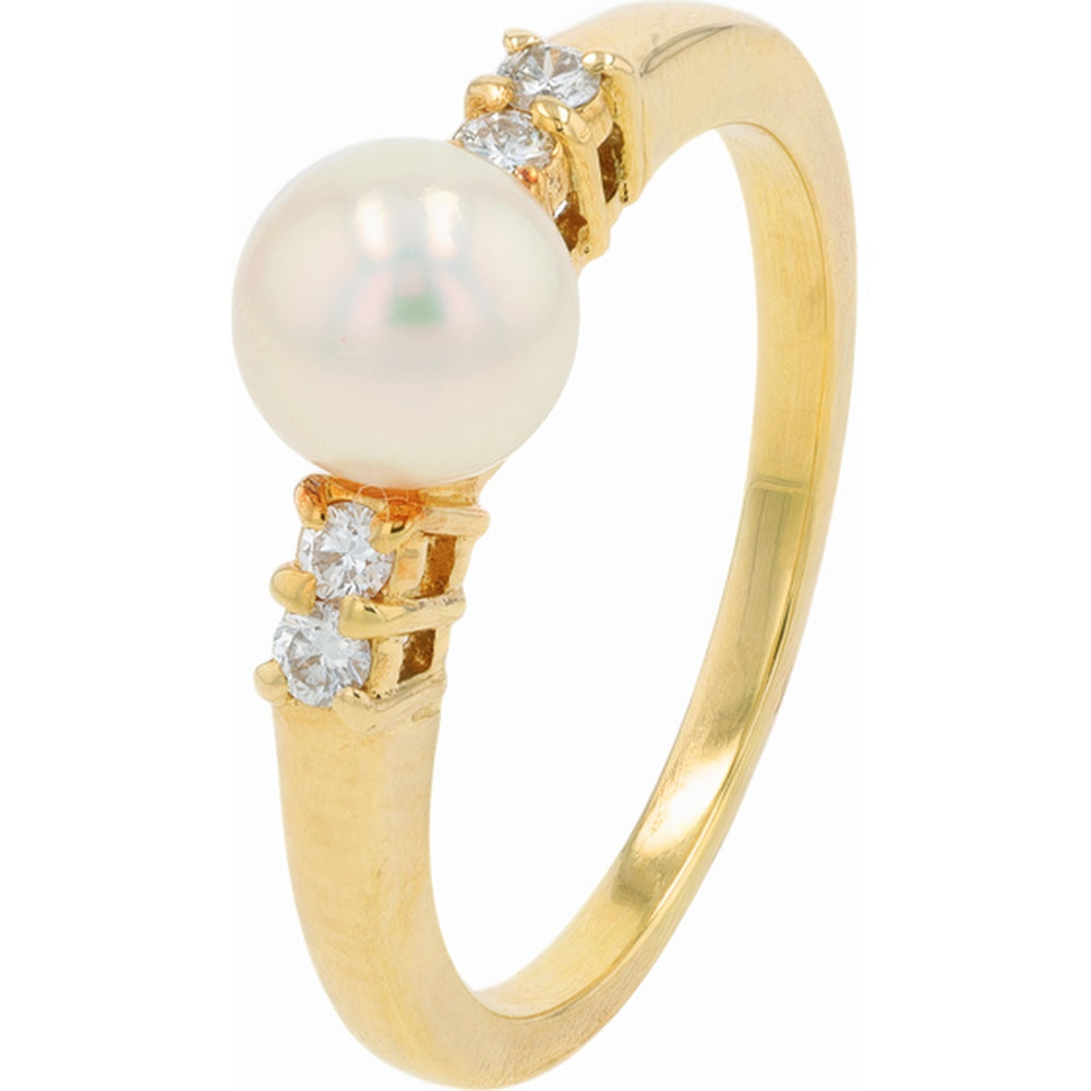 Mikimoto 18K Yellow Gold 5.7mm Cultured Pearl Ring with Prong-Set Accent Stones - Size 6