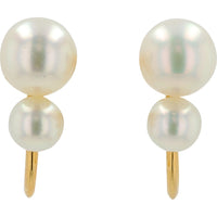 Mikimoto 18K Yellow Gold Double Pearl Stud Earrings with Lustrous 4.5 - 6mm Cultured White Pearls - Approximate 4 Carat Total Pearl Weight