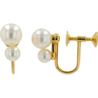 Mikimoto 18K Yellow Gold Double Pearl Stud Earrings with Lustrous 4.5 - 6mm Cultured White Pearls - Approximate 4 Carat Total Pearl Weight
