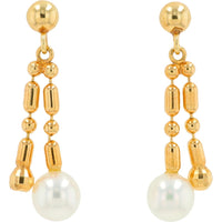 Mikimoto 18K Yellow Gold Double-Strand Drop Earrings with Lustrous White Cultured Pearls