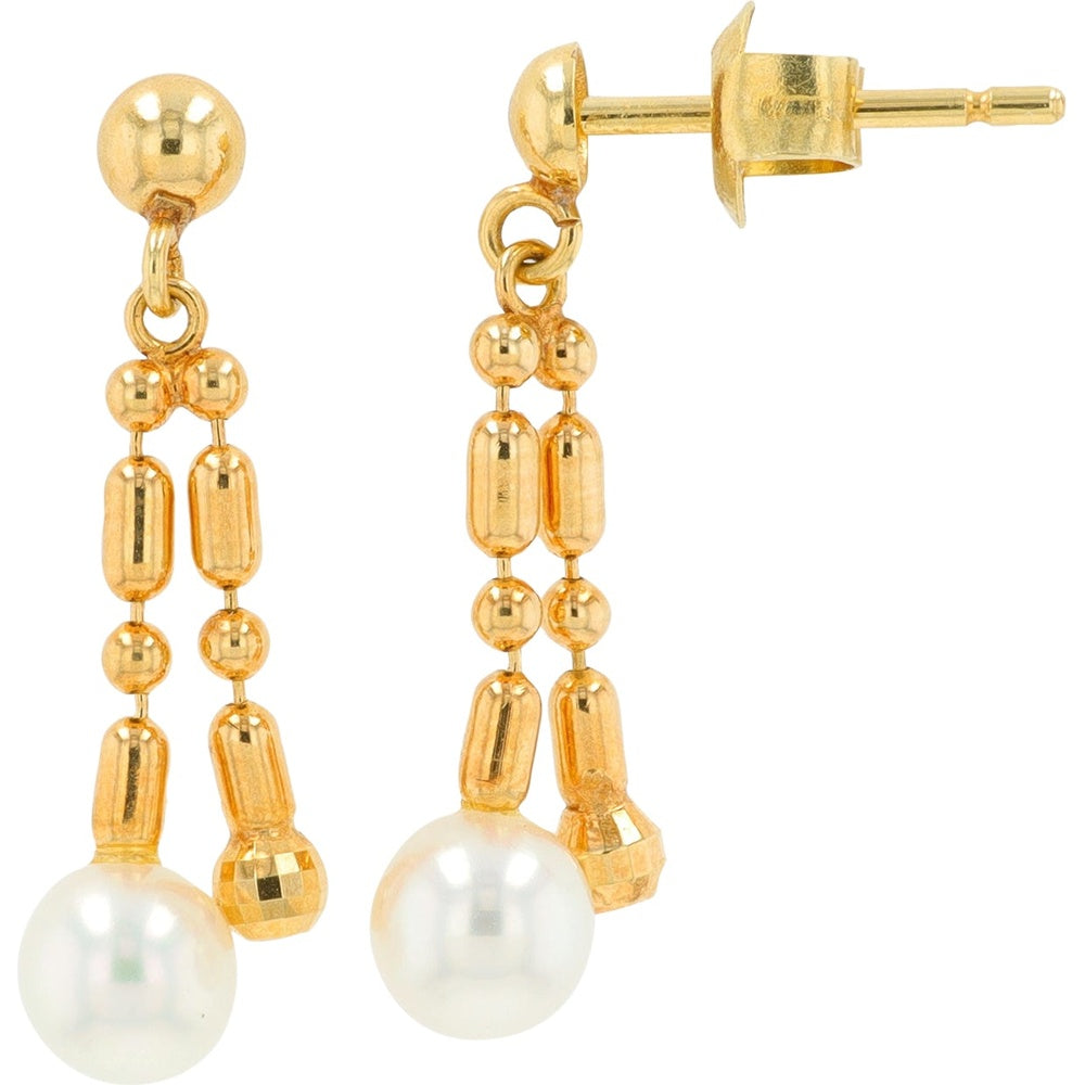 Mikimoto 18K Yellow Gold Double-Strand Drop Earrings with Lustrous White Cultured Pearls