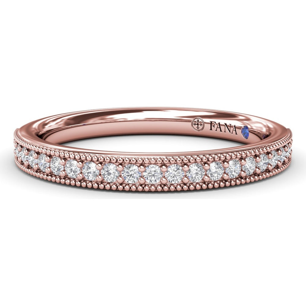 Milgrain and Pavé Set Round Diamond Wedding Band by Fana - 0.20 Carat Total Diamond Weight