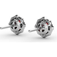Milgrain Cluster Stud Earrings with Round Rubies and Diamonds by Fana - 1.45 Carat Total Gemstone Weight