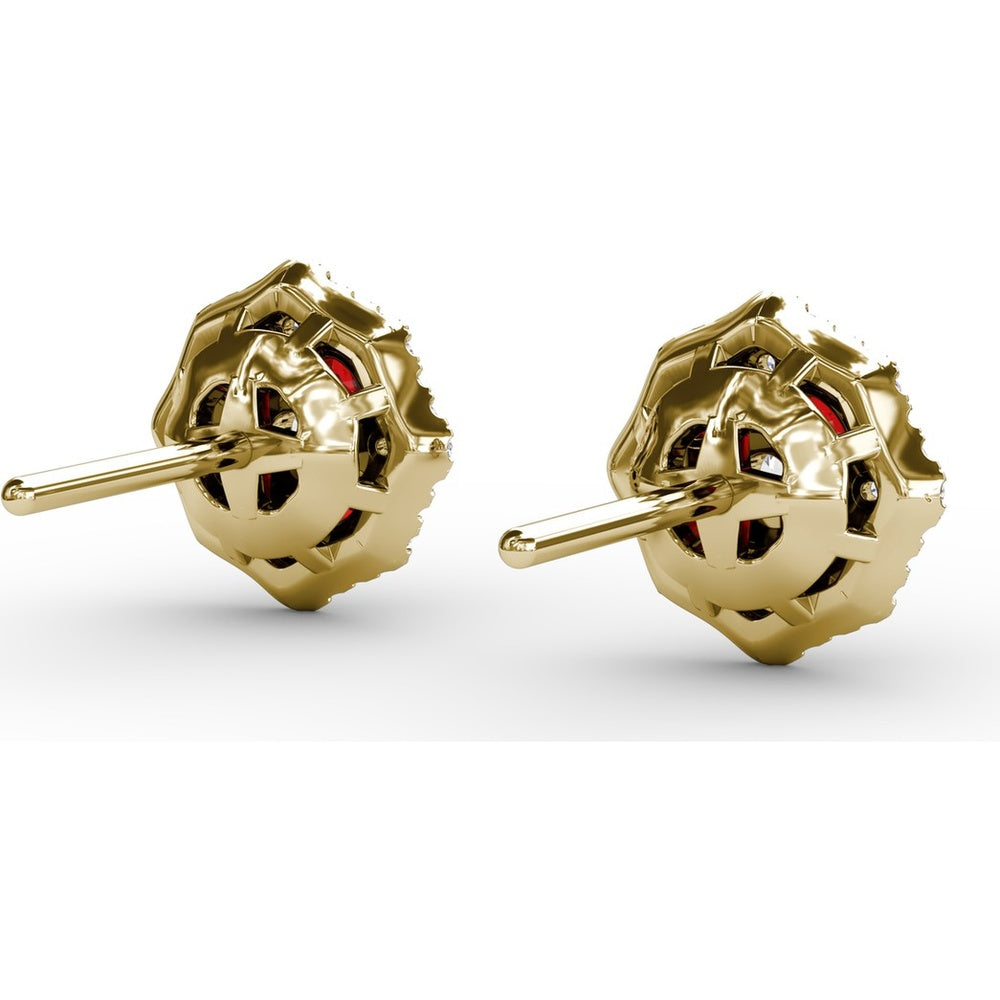 Milgrain Cluster Stud Earrings with Round Rubies and Diamonds by Fana - 1.45 Carat Total Gemstone Weight