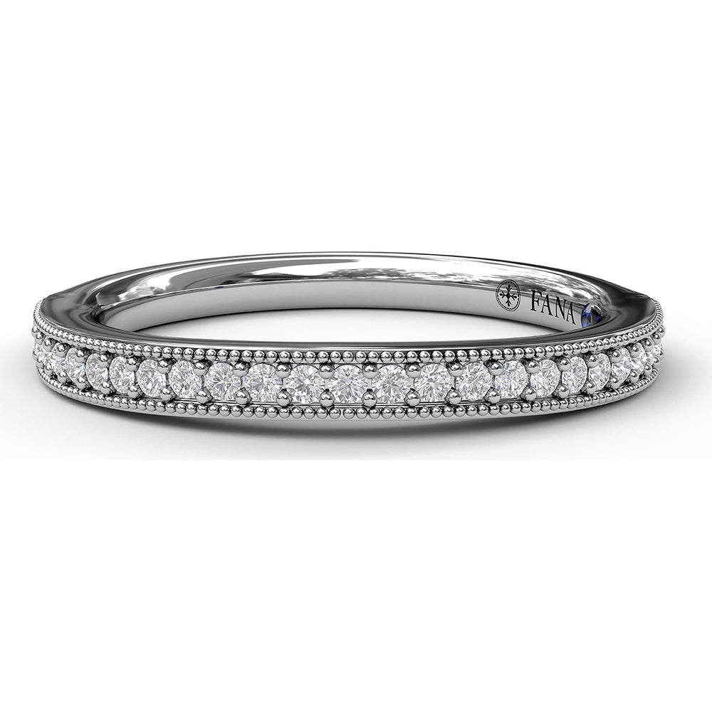 Milgrain Diamond Wedding Band with Pavé Set Round Diamonds by Fana - 0.18 Carat Total Diamond Weight