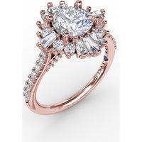 Mixed Shape Diamond Halo Ballerina Style Engagement Ring Setting with Pavé Band by Fana - 0.92 Carat Total Diamond Weight