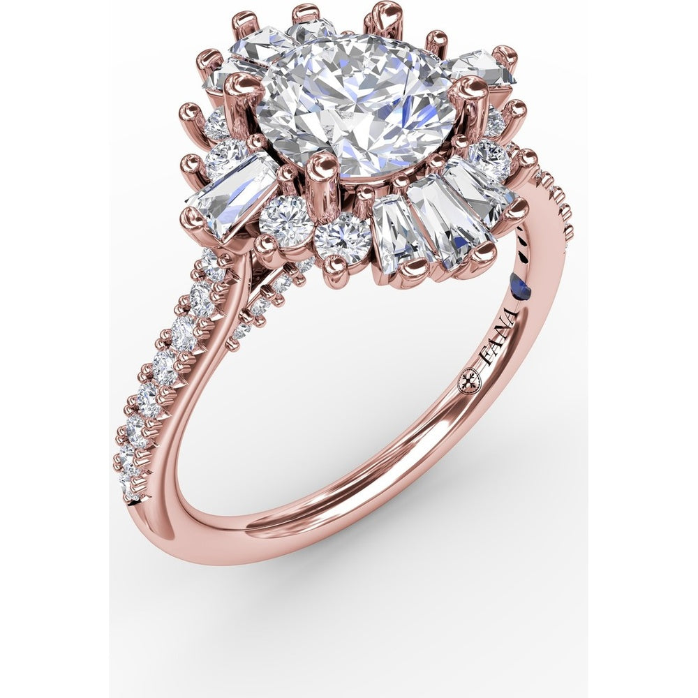 Mixed Shape Diamond Halo Ballerina Style Engagement Ring Setting with Pavé Band by Fana - 0.92 Carat Total Diamond Weight