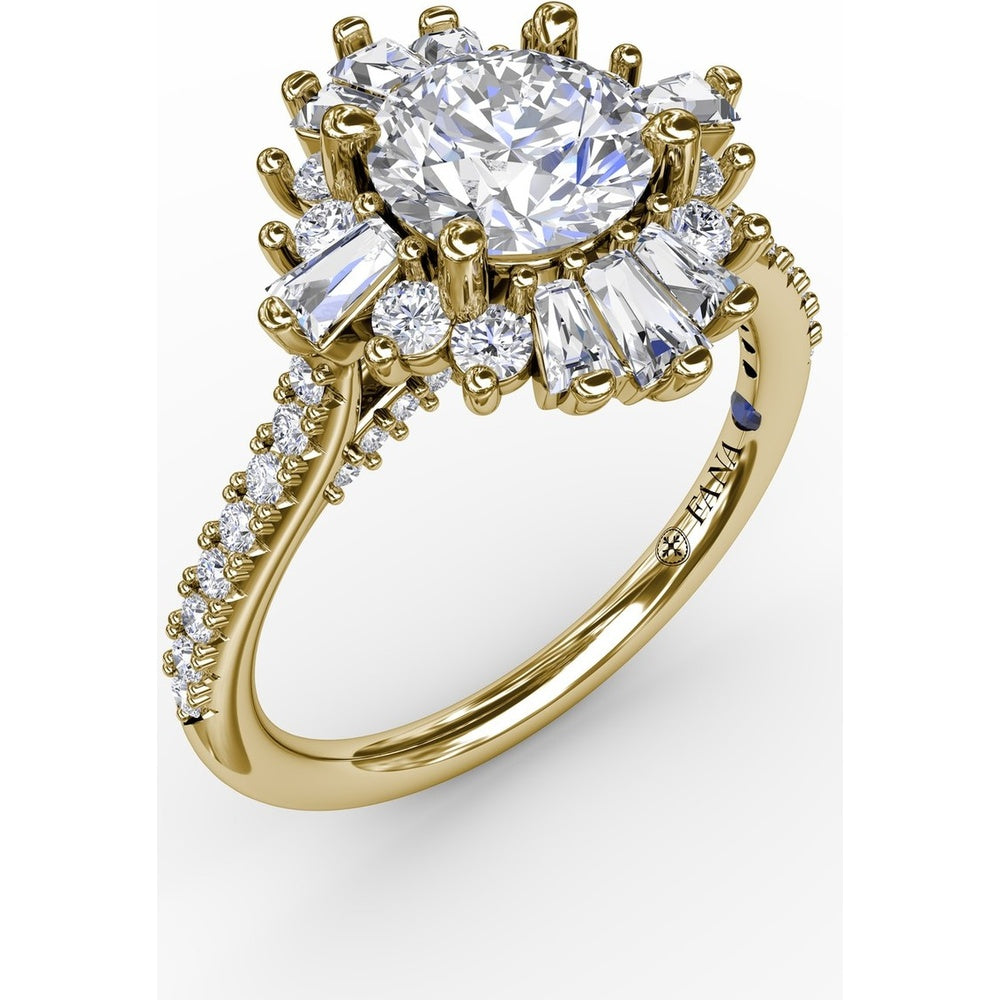Mixed Shape Diamond Halo Ballerina Style Engagement Ring Setting with Pavé Band by Fana - 0.92 Carat Total Diamond Weight