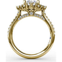 Mixed Shape Diamond Halo Ballerina Style Engagement Ring Setting with Pavé Band by Fana - 0.92 Carat Total Diamond Weight